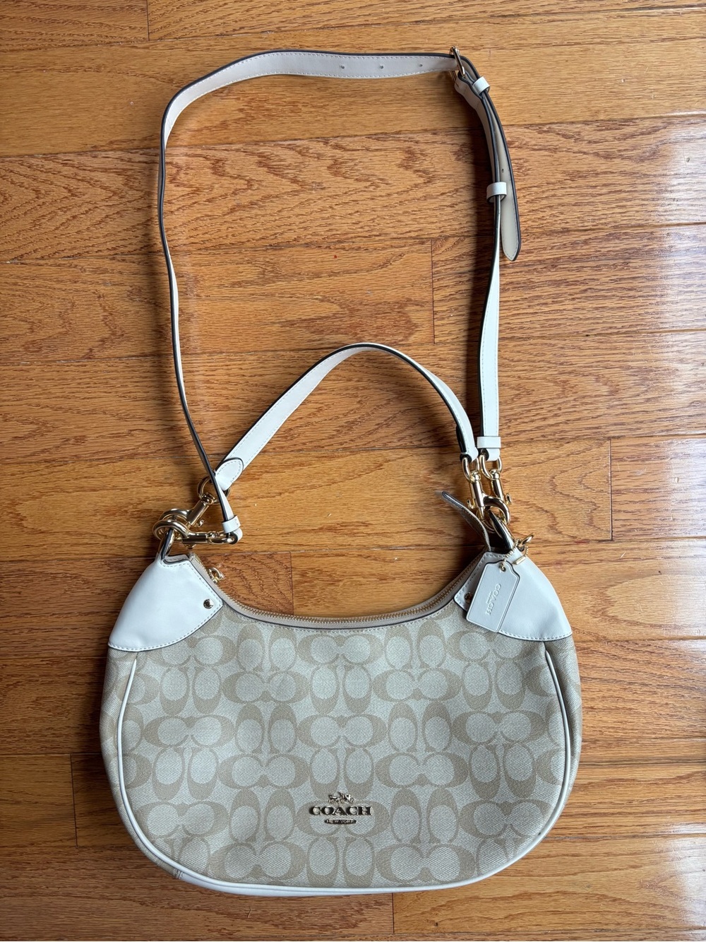 Coach Signature Canvas Pebbled Leather Mara Hobo Shoulder Bag Khaki C1791